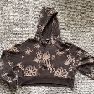 Wild Fable Brown Floral Cropped Hoodie Sweater